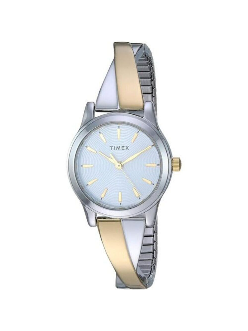 Womens two tone stretch bangle watch silver gold water resistant small face